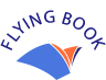 Logo with the words "FLYING BOOK" arched above an abstract, stylized blue and orange open book.