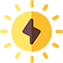 Icon of a yellow sun with rays and a black lightning bolt symbol in the center, representing solar energy or solar power.
