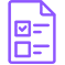 Purple icon of a document with two checkboxes and lines, one box checked, representing a checklist or form.